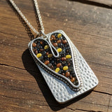 Hammered heart beaded mosaic necklace