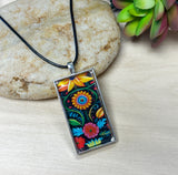 Silver rectangle bezel floral