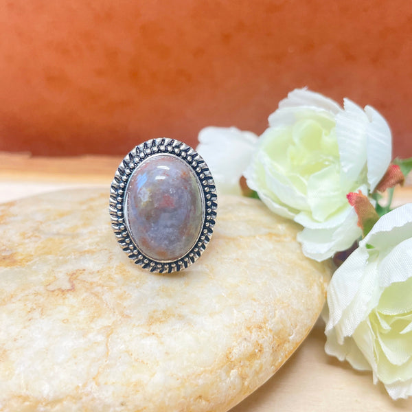 Oval ring with lavender earthy tones