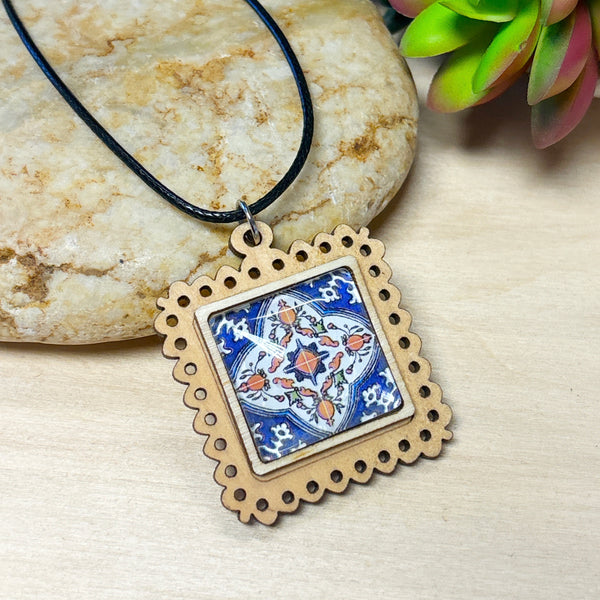 Square wood bezel Mexican tile