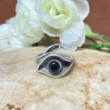 Evil eye ring with obsidian cabochon
