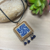 Blue floral square with beads