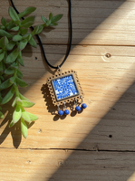 Blue floral square with beads