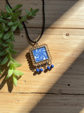 Blue floral square with beads
