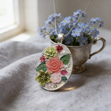 Pastel floral oval necklace