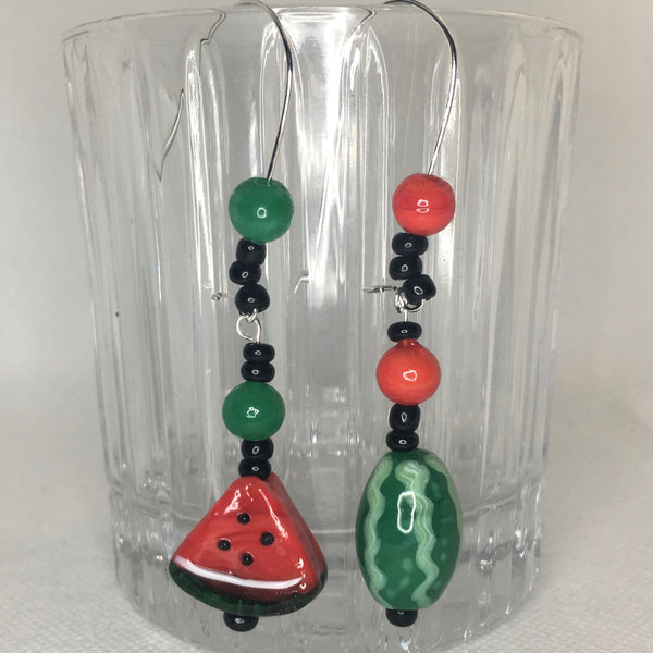 Watermelon glass beaded  earrings